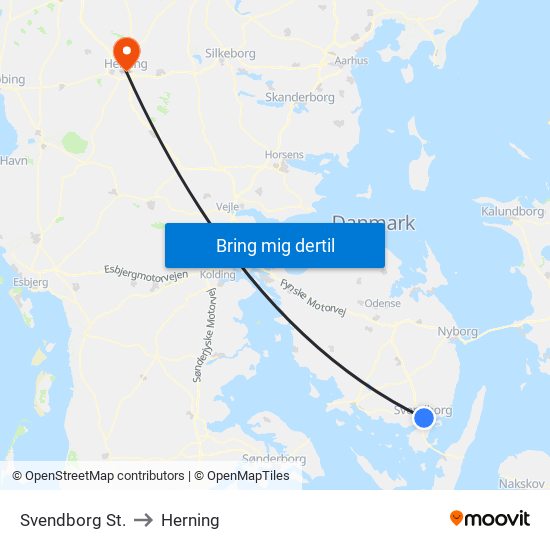 Svendborg St. to Herning map