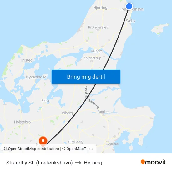 Strandby St. (Frederikshavn) to Herning map