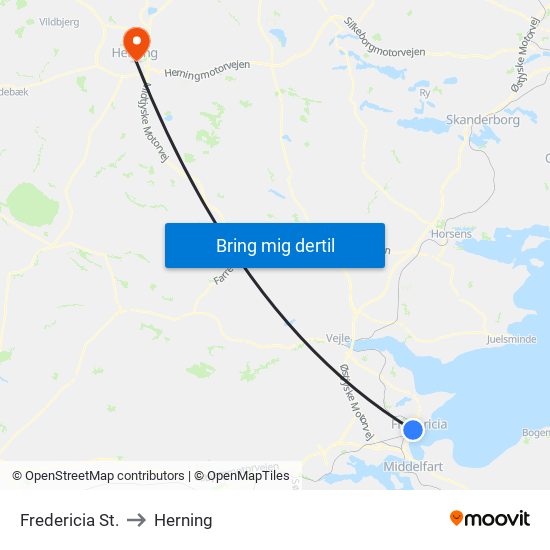 Fredericia St. to Herning map