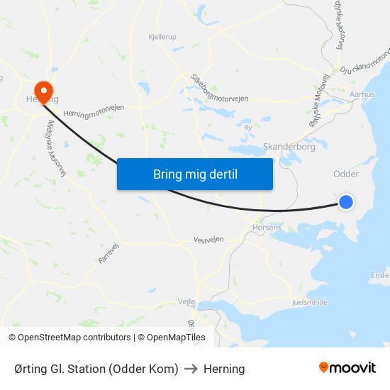 Ørting Gl. Station (Odder Kom) to Herning map
