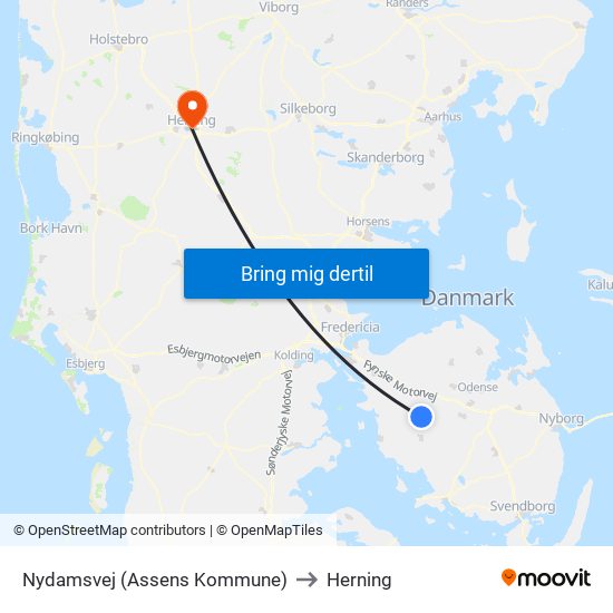 Nydamsvej (Assens Kommune) to Herning map