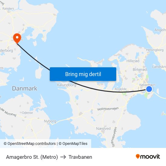 Amagerbro St. (Metro) to Travbanen map