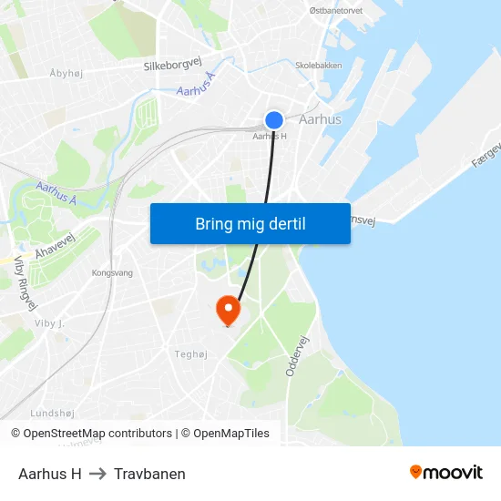 Aarhus H to Travbanen map