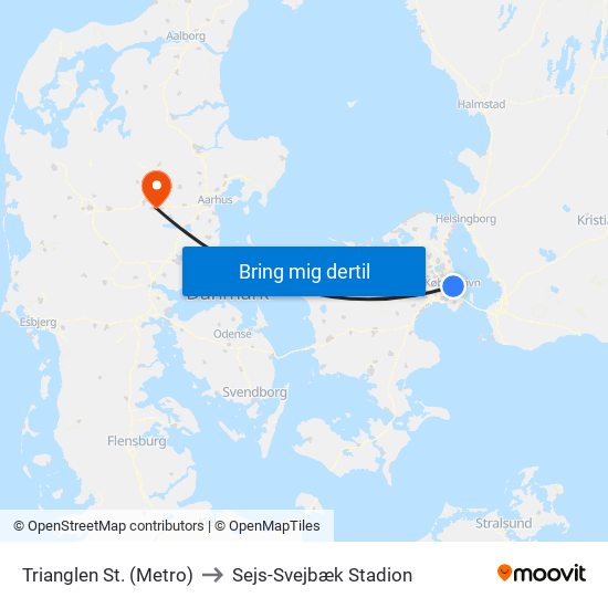 Trianglen St. (Metro) to Sejs-Svejbæk Stadion map