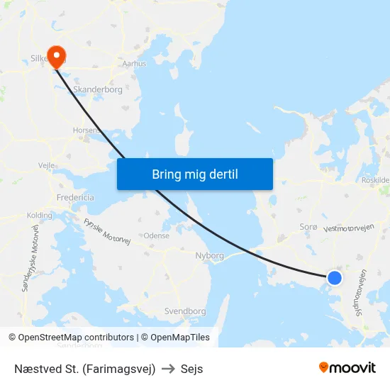 Næstved St. (Farimagsvej) to Sejs map