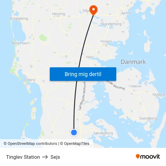 Tinglev Station to Sejs map