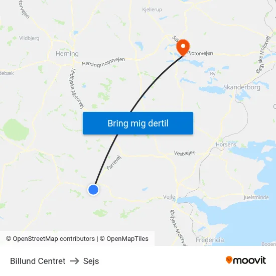 Billund Centret to Sejs map
