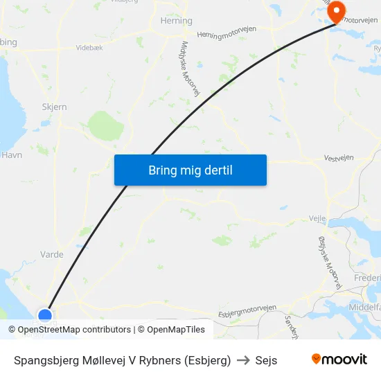 Spangsbjerg Møllevej V Rybners (Esbjerg) to Sejs map