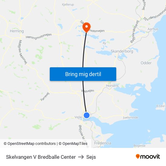 Skelvangen V Bredballe Center to Sejs map