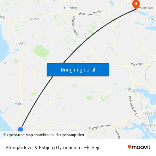 Stengårdsvej V Esbjerg Gymnasium to Sejs map