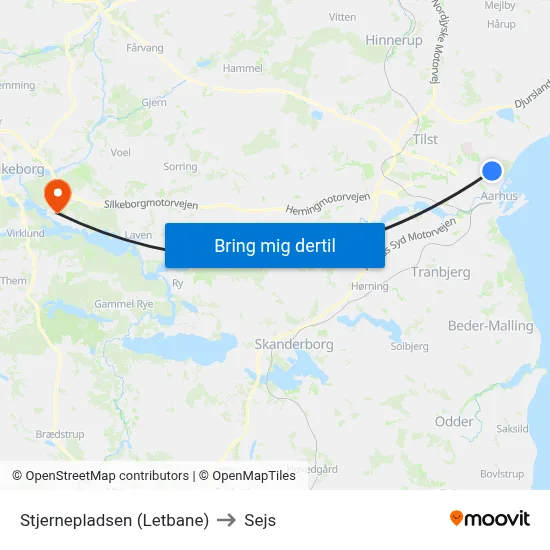Stjernepladsen (Letbane) to Sejs map