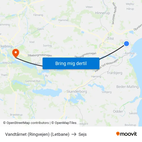 Vandtårnet (Ringvejen) (Letbane) to Sejs map