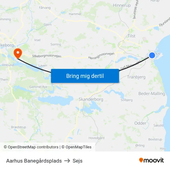 Aarhus Banegårdsplads to Sejs map
