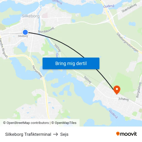 Silkeborg Trafikterminal to Sejs map