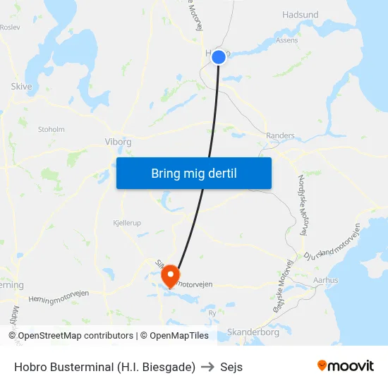 Hobro Busterminal (H.I. Biesgade) to Sejs map