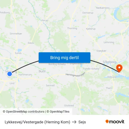 Lykkesvej/Vestergade (Herning Kom) to Sejs map