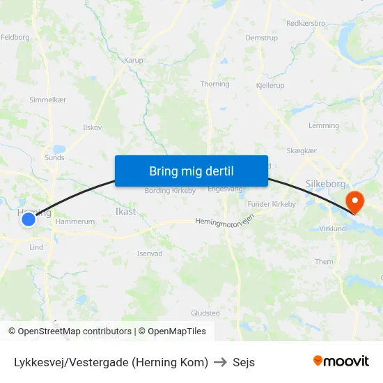 Lykkesvej/Vestergade (Herning Kom) to Sejs map