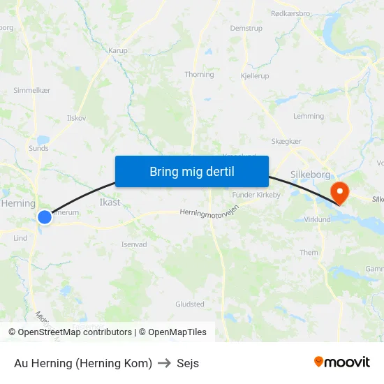 Au Herning (Herning Kom) to Sejs map