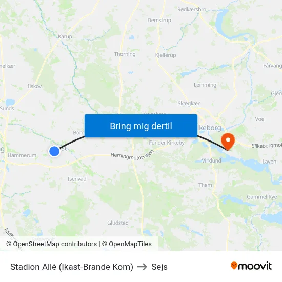 Stadion Allè (Ikast-Brande Kom) to Sejs map