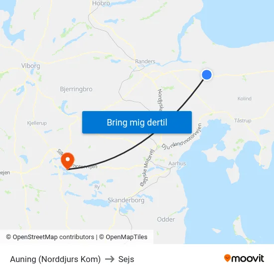 Auning (Norddjurs Kom) to Sejs map