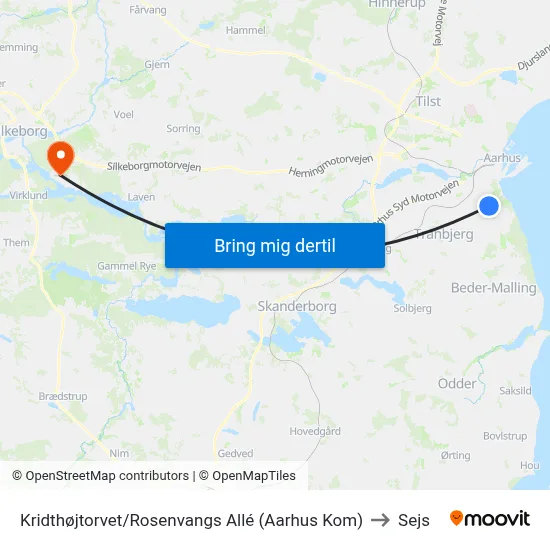 Kridthøjtorvet/Rosenvangs Allé (Aarhus Kom) to Sejs map