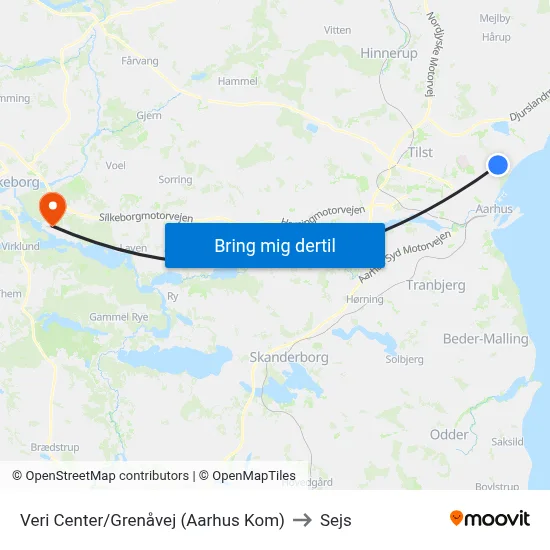 Veri Center/Grenåvej (Aarhus Kom) to Sejs map