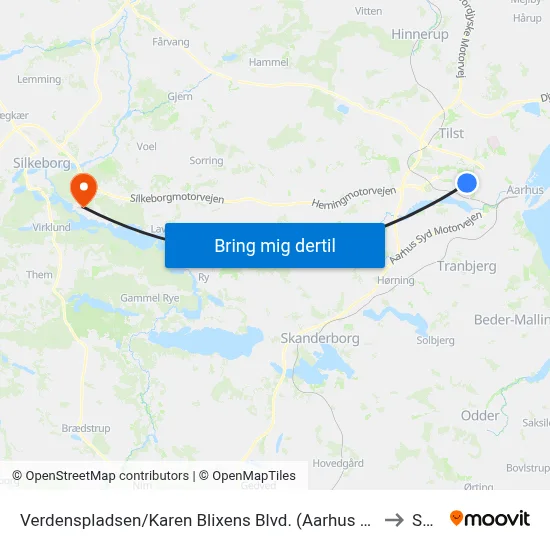Verdenspladsen/Karen Blixens Blvd. (Aarhus Kom) to Sejs map