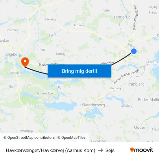 Havkærvænget/Havkærvej (Aarhus Kom) to Sejs map