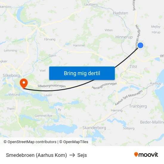Smedebroen (Aarhus Kom) to Sejs map