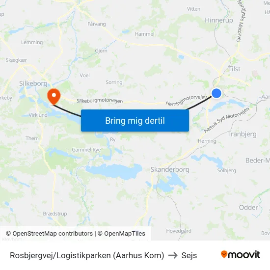 Rosbjergvej/Logistikparken (Aarhus Kom) to Sejs map