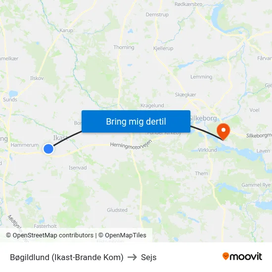 Bøgildlund (Ikast-Brande Kom) to Sejs map