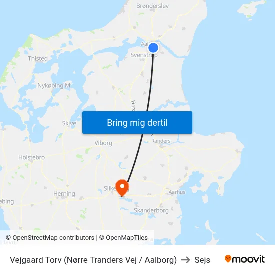 Vejgaard Torv (Nørre Tranders Vej / Aalborg) to Sejs map