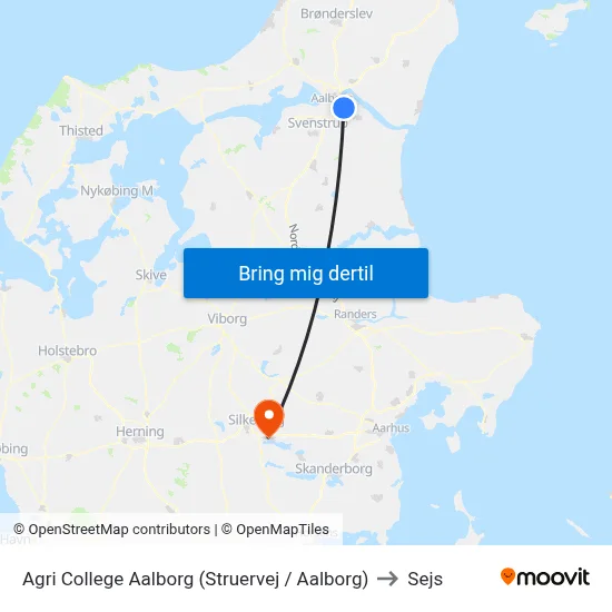 Agri College Aalborg (Struervej / Aalborg) to Sejs map