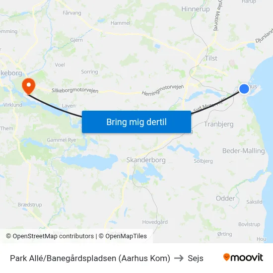 Park Allé/Banegårdspladsen (Aarhus Kom) to Sejs map