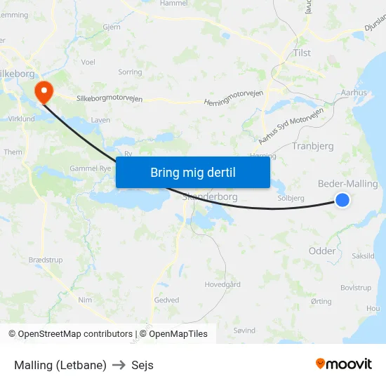 Malling (Letbane) to Sejs map