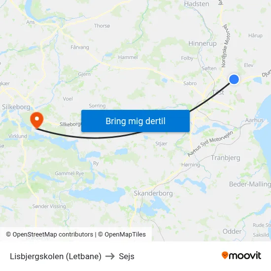 Lisbjergskolen (Letbane) to Sejs map