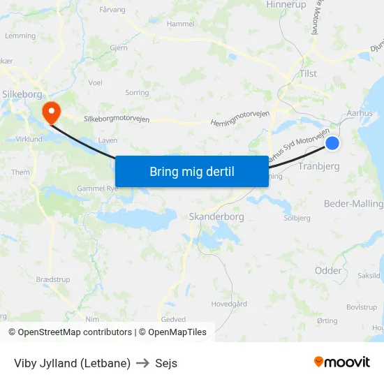 Viby Jylland (Letbane) to Sejs map