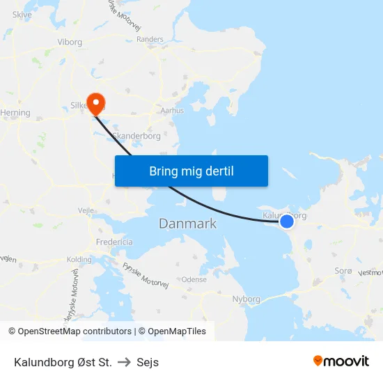 Kalundborg Øst St. to Sejs map