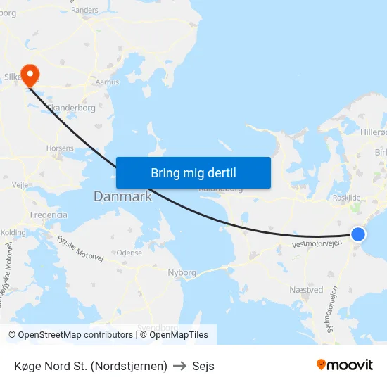 Køge Nord St. (Nordstjernen) to Sejs map