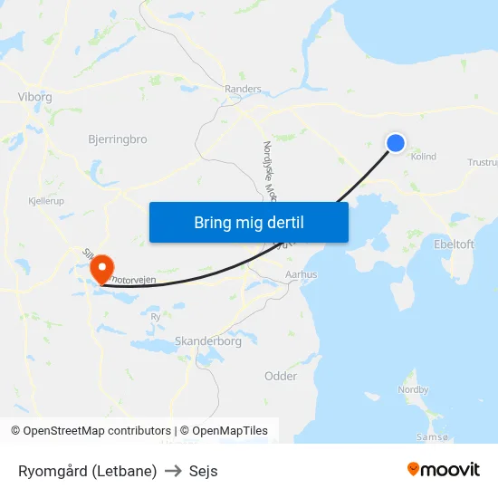 Ryomgård (Letbane) to Sejs map