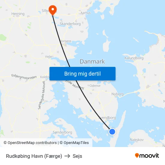 Rudkøbing Havn (Færge) to Sejs map