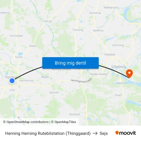 Herning Herning Rutebilstation (Thinggaard) to Sejs map