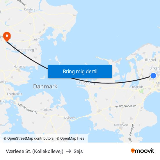 Værløse St. (Kollekollevej) to Sejs map