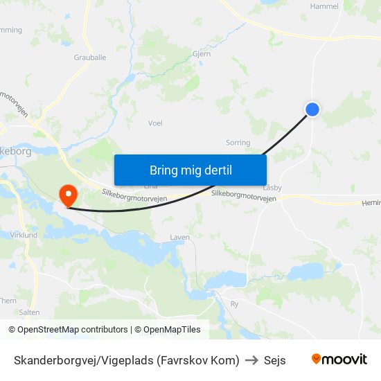 Skanderborgvej/Vigeplads (Favrskov Kom) to Sejs map