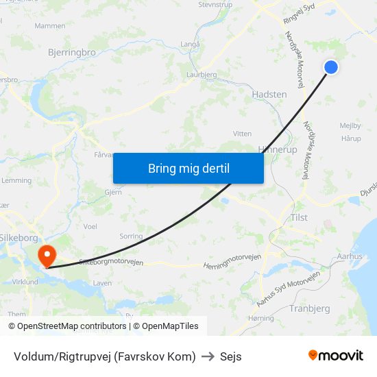 Voldum/Rigtrupvej (Favrskov Kom) to Sejs map