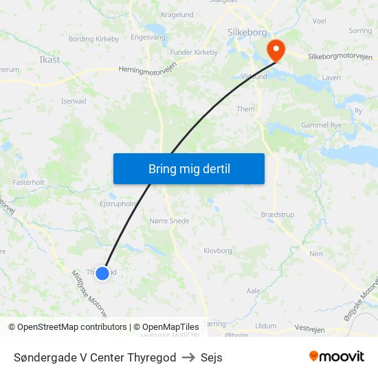 Søndergade V Center Thyregod to Sejs map