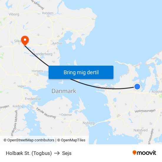 Holbæk St. (Togbus) to Sejs map