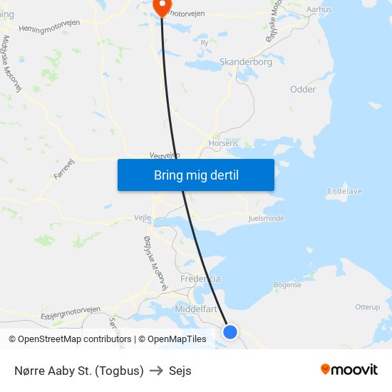 Nørre Aaby St. (Togbus) to Sejs map