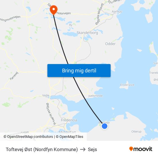 Toftevej Øst (Nordfyn Kommune) to Sejs map