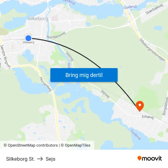 Silkeborg St. to Sejs map